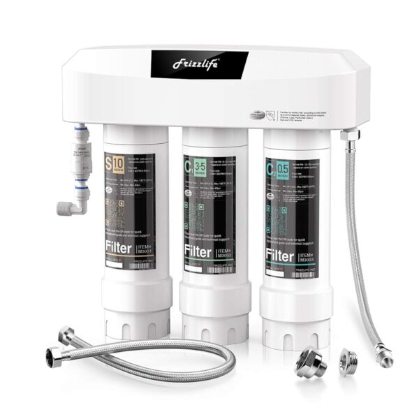 Frizzlife Under Sink Water Filter System SK99-NEW, Direct Connect, NSF/ANSI 53&42 Certified 0.5 Micron Carbon Block, Remove Lead, Chlorine, Chloramine, Fluoride, Odor & Bad... Frizzlife Under Sink Water Filter System SK99-NEW, Direct Connect, NSF/ANSI 53&42 Certified 0.5 Micron Carbon Block, Remove Lead, Chlorine, Chloramine, Fluoride, Odor & Bad...