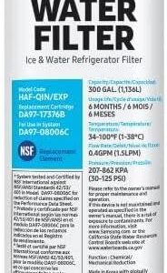 SAMSUNG Genuine Filter for Refrigerator Water and Ice, Carbon Block Filtration, Reduces 99% of Harmful Contaminants for Clean, Clear Drinking Water, 6-Month Life, HAF-QIN/EXP, 1... SAMSUNG Genuine Filter for Refrigerator Water and Ice, Carbon Block Filtration, Reduces 99% of Harmful Contaminants for Clean, Clear Drinking Water, 6-Month Life, HAF-QIN/EXP, 1...