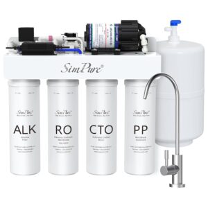 SimPure Alkaline Reverse Osmosis Water Filter, Mineral Reverse Osmosis System 8 Stage, NSF/ANSI 58 Certified, Under Sink RO Water Filtration System 100 GPD with Tank, Build in... SimPure Alkaline Reverse Osmosis Water Filter, Mineral Reverse Osmosis System 8 Stage, NSF/ANSI 58 Certified, Under Sink RO Water Filtration System 100 GPD with Tank, Build in...