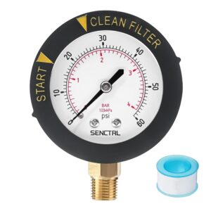 0-60 Psi Pool Filter Pressure Gauge, 2 inches Dial, 1/4 NPT Lower Mount, Stainless Steel Case, Waterproof, Clean Filter Indicator, for Swimming Water Pump Spa Aquarium Pressure... 0-60 Psi Pool Filter Pressure Gauge, 2 inches Dial, 1/4 NPT Lower Mount, Stainless Steel Case, Waterproof, Clean Filter Indicator, for Swimming Water Pump Spa Aquarium Pressure...