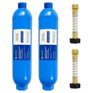 Hourleey 2 Pack RV Inline Water Filter with 2 Flexible Hose Protector, Reduce Bad Taste, Odors, Rust, Fluoride, Chlorine and Sediment in Drinking Water, Dedicated for RVs... Hourleey 2 Pack RV Inline Water Filter with 2 Flexible Hose Protector, Reduce Bad Taste, Odors, Rust, Fluoride, Chlorine and Sediment in Drinking Water, Dedicated for RVs...