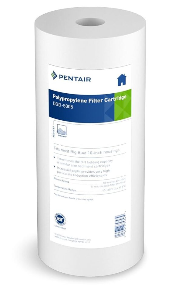 Pentair Pentek DGD-5005 Big Blue Water Filter, 10-Inch Whole House Sediment Filter Cartridge Replacement, Dual-Gradient Density Spun Polypropylene, 10" x 4.5", 5 Micron, Pack of 1 Pentair Pentek DGD-5005 Big Blue Water Filter, 10-Inch Whole House Sediment Filter Cartridge Replacement, Dual-Gradient Density Spun Polypropylene, 10" x 4.5", 5 Micron, Pack of 1
