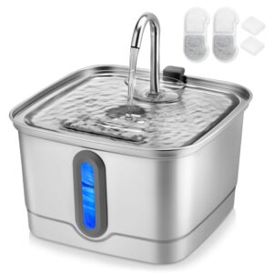 Stainless Steel Cat Water Fountain, 101oz/3L Automatic Pet Water Fountain, Dog Water Fountain with Replacement Filters for Cats, Small Dogs (2 Filters and 2 Sponges) Stainless Steel Cat Water Fountain, 101oz/3L Automatic Pet Water Fountain, Dog Water Fountain with Replacement Filters for Cats, Small Dogs (2 Filters and 2 Sponges)