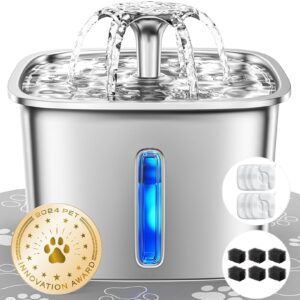 Veken Innovation Award Winner Stainless Steel Cat Water Fountain, 95oz/2.8L Automatic Pet Fountain with 6 Replacement Filters & 6 Pre-Filter Sponges & Silicone Mat for Cats,... Veken Innovation Award Winner Stainless Steel Cat Water Fountain, 95oz/2.8L Automatic Pet Fountain with 6 Replacement Filters & 6 Pre-Filter Sponges & Silicone Mat for Cats,...