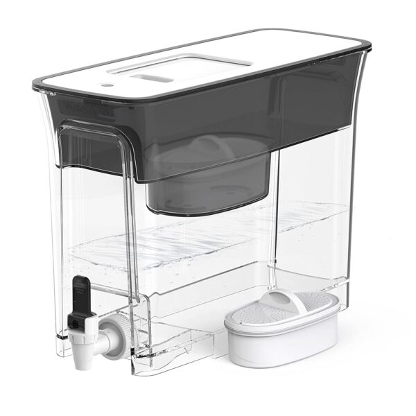 Waterdrop 35-Cup Slim Water Filter Dispenser, Large Capacity Water Filter Pitcher, 200-Gallon Long-Life, 5X Lifetime, Reduces Chlorine, PFOA/PFOS and More, BPA Free, Black (with... Waterdrop 35-Cup Slim Water Filter Dispenser, Large Capacity Water Filter Pitcher, 200-Gallon Long-Life, 5X Lifetime, Reduces Chlorine, PFOA/PFOS and More, BPA Free, Black (with...